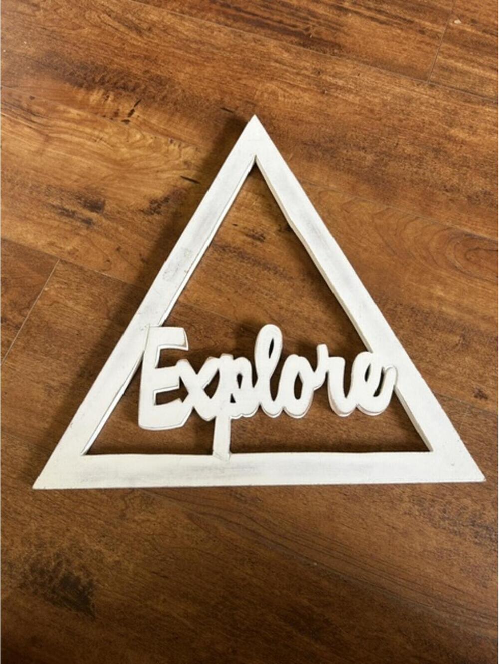 White Wooden 'Explore' Triangle Wall Hanging Decor